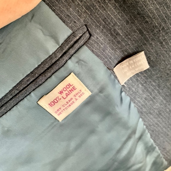 Vintage Men/Unisex Blazer Blue/Gray/Teal Pinstripe 100% Wool Sz 42L Oversized - Picture 8 of 12